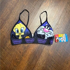 Warner Bros. NWT Tweety bird and Sylvester Purple and Black Cartoon Bralette Med